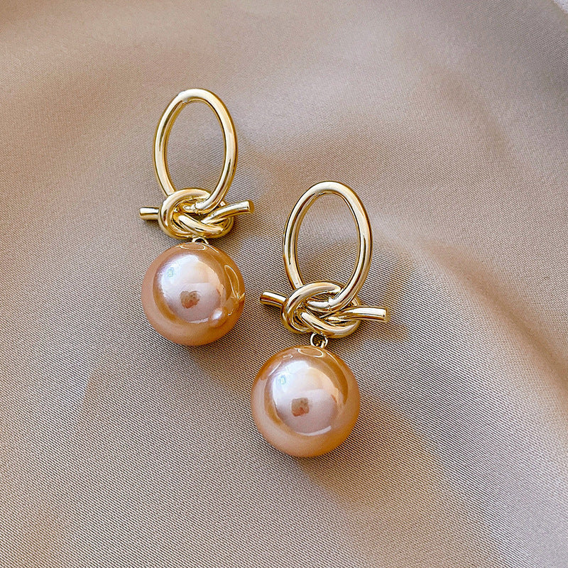 Korean Temperament French Retro Personality Knot Pearl Earrings