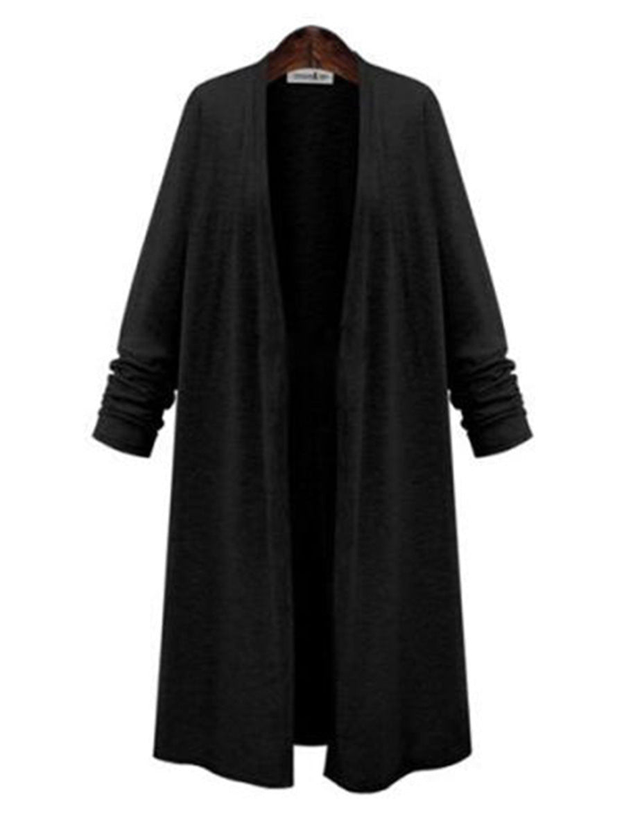 Women's Long Sleeve Cardigan Knit Trench Coat