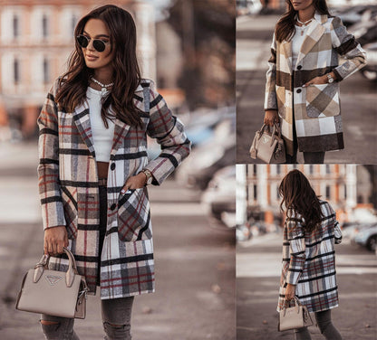 Autumn And Winter Long-sleeved Button-print Woolen Coat