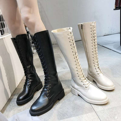 Ladies Autumn And Winter Mid-tube White Riding Boots