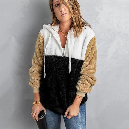 Women's Long-sleeved Thickened Hooded Sweater With Pockets