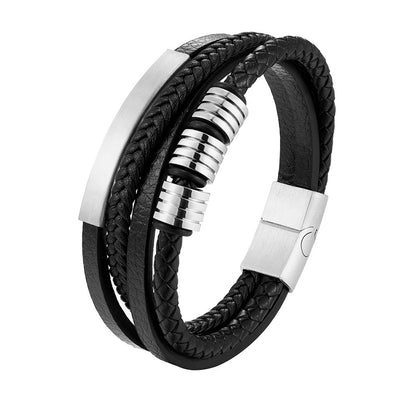 Popular Men's Titanium Steel Leather Woven Bracelet